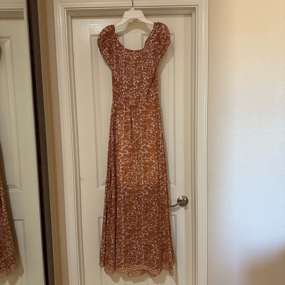 Free People Orange Puff Sleeve Maxi Gown
